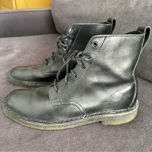 CLARKS MEN'S BLACK LACE-UP LEATHER ANKLE BOOTS SIZE 8